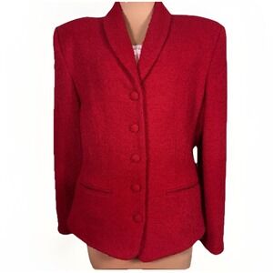 Brooks Brothers Vtg Boucle Curly Fuzzy Wool Blazer Women's Bold Red Jacket Sz 14